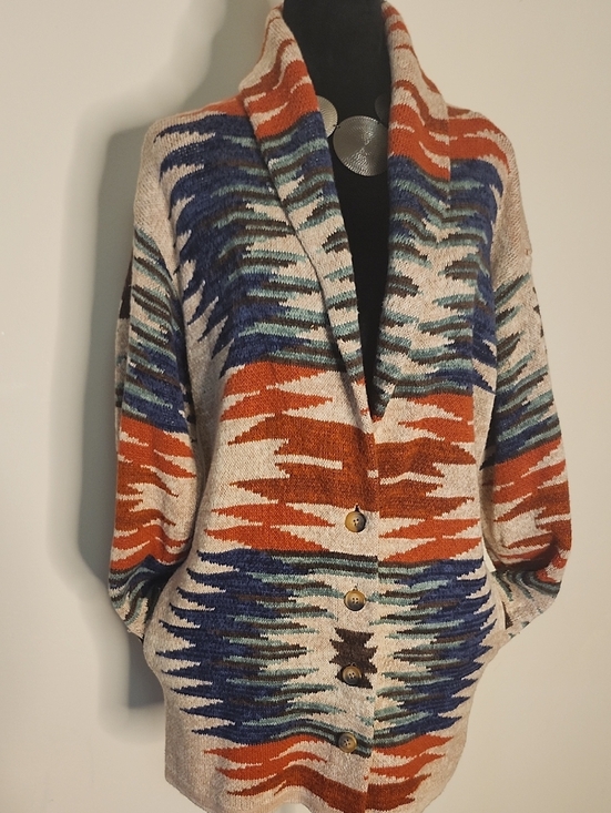 Lucky Brand Sweaters - Lucky Brand Aztec Southwestern Oversized Cotton Cardigan Small